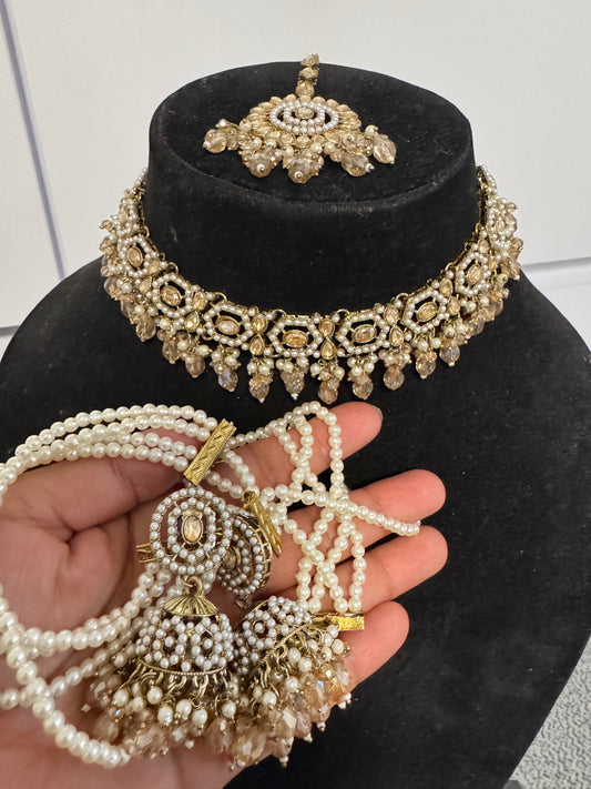 Bollywood Indian Pakistani golden set with shahara earrings